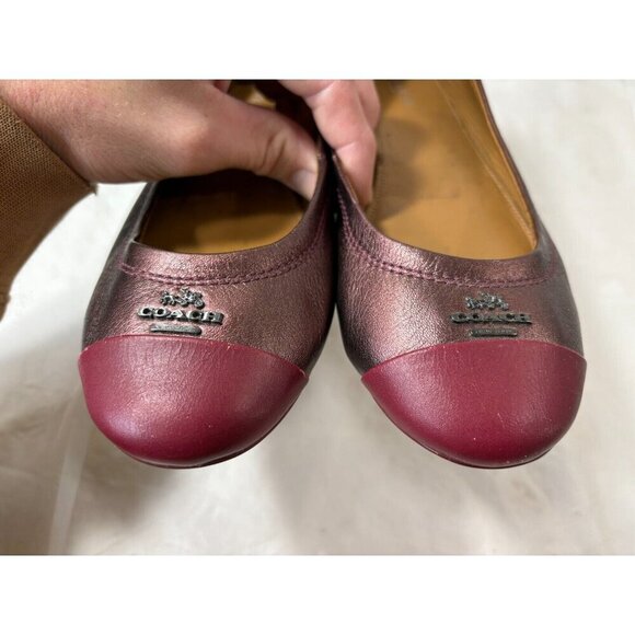 Coach Chelsea Black Cherry Metallic Leather Ballet Flats Size 5.5B - Picture 10 of 13